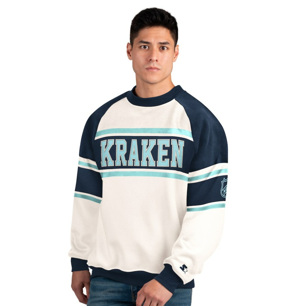 Seattle Kraken Starter Male Adult Defense Fleece Crewneck Sweatshirt - White - NHL
