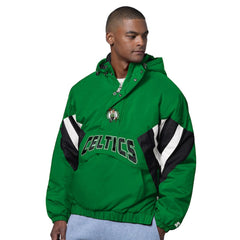 Boston Celtics Starter The Line Up Oxford Crinkle Half-Zip Hooded Jacket Green - NBA