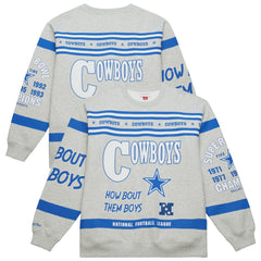 Dallas Cowboys All Over Print Retro Fleece Sweatshirt Heather Gray | Mitchell & Ness