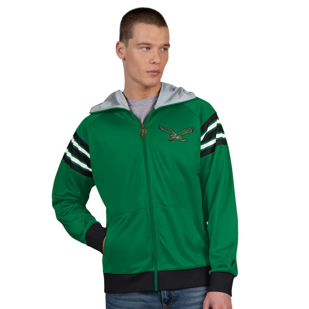 Philadelphia Eagles Pro Player Retro Helmet Full-Zip Hooded Track Jacket Kelly Green/Black | NFL