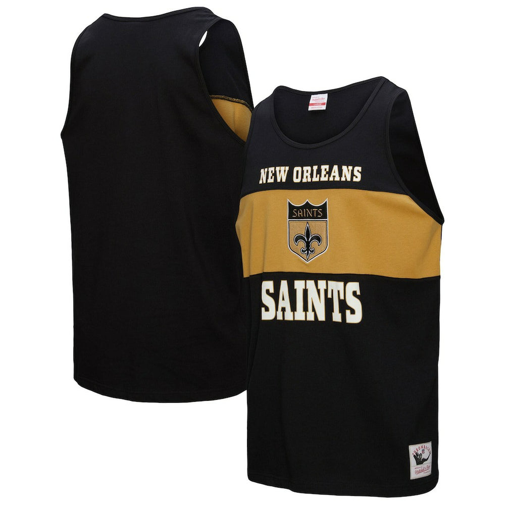 New Orleans Saints Retro Colorblock Tank Top Black | Mitchell & Ness
