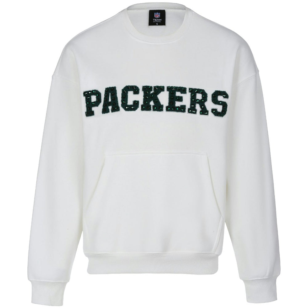 Green Bay Packers Cuce Women's Chenille Jeweled Sweatshirt White | NFL