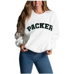 Green Bay Packers Cuce Women's Chenille Jeweled Sweatshirt White | NFL