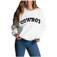 Dallas Cowboys Cuce Women's Chenille Jeweled Sweatshirt White | NFL