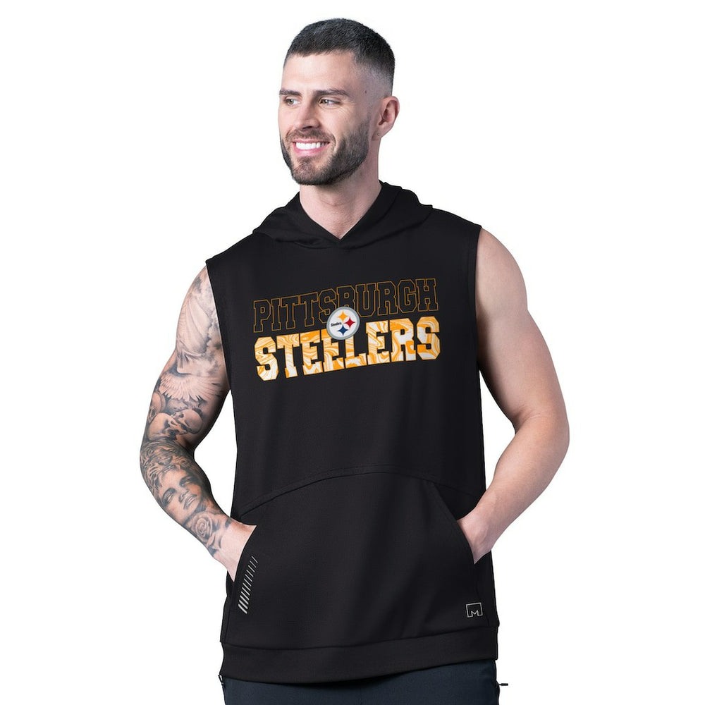 Pittsburgh Steelers MSX by Michael Strahan Tri-Blend Rebound Sleeveless Hoodie Black | NFL