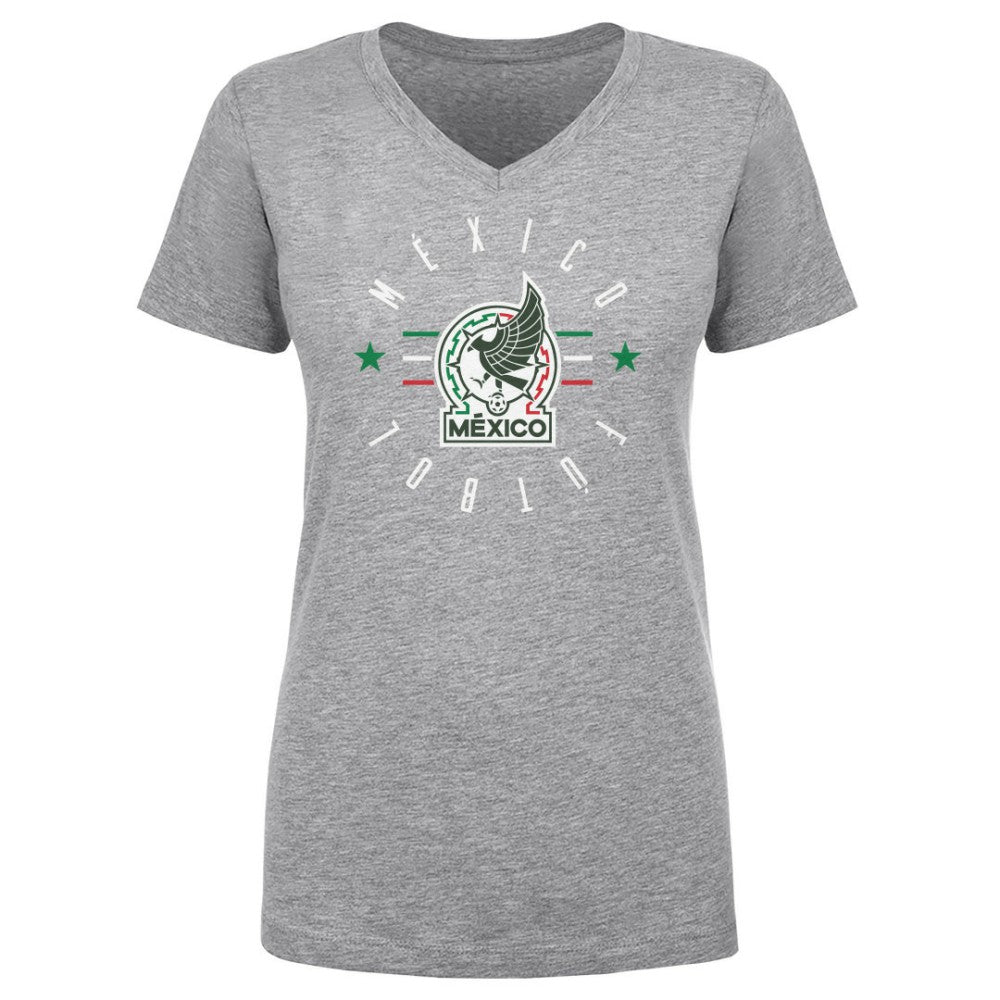 Mexico National Team 500 Level Women's Futbol V-Neck T-Shirt Heather Gray - FIFA World CUP