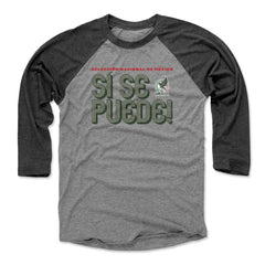 Mexico National Team 500 Level Unisex Si Se Puede Inline Bold Raglan 3/4-Sleeve Baseball T-Shirt Black/Heather Gray - FIFA World CUP