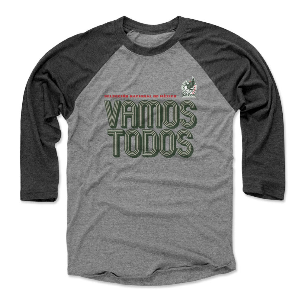 Mexico National Team 500 Level Vamos Todos Inline Bold 3/4-Sleeve Tri-Blend Baseball T-Shirt Heather Gray/Black - FIFA World CUP