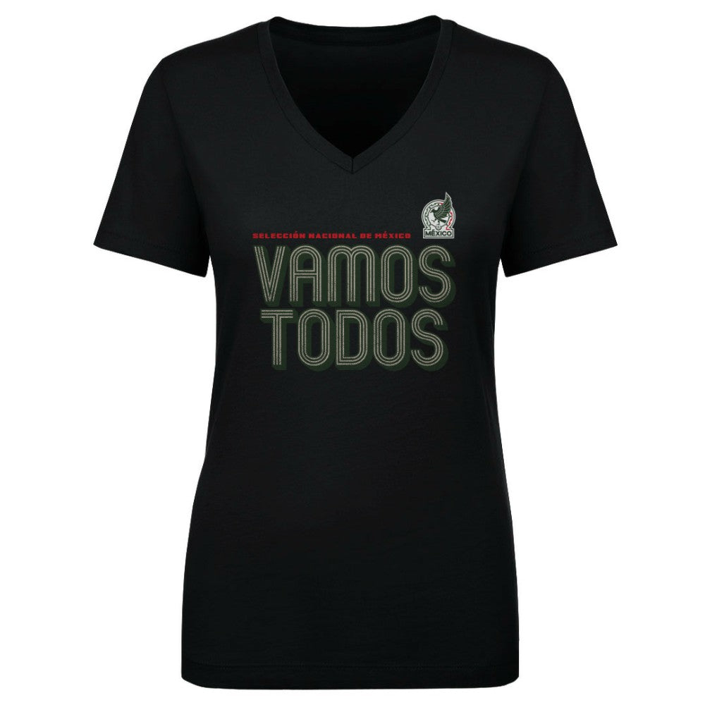 Mexico National Team 500 Level Women's Vamos Todos Inline Bold V-Neck T-Shirt Black - FIFA World CUP