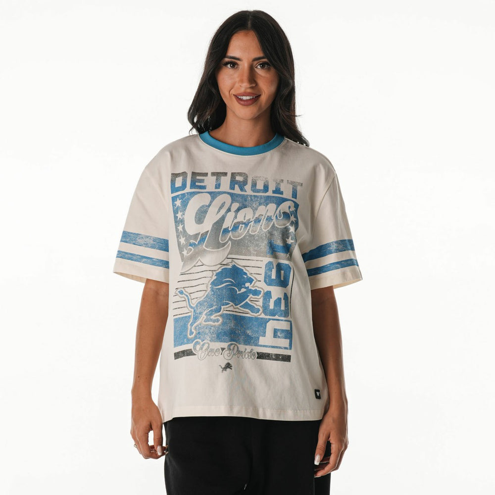 Detroit Lions The Wild Collective Women's Vintage Drop Shoulder Oversized Boyfriend T-Shirt Cream | NFL