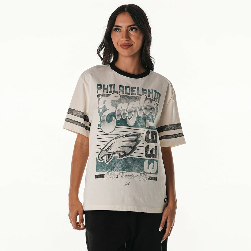 Philadelphia Eagles The Wild Collective Women's Vintage Drop Shoulder Oversized Boyfriend T-Shirt Cream | NFL