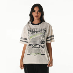 Seattle Seahawks The Wild Collective Women's Vintage Drop Shoulder Oversized Boyfriend T-Shirt Cream | NFL
