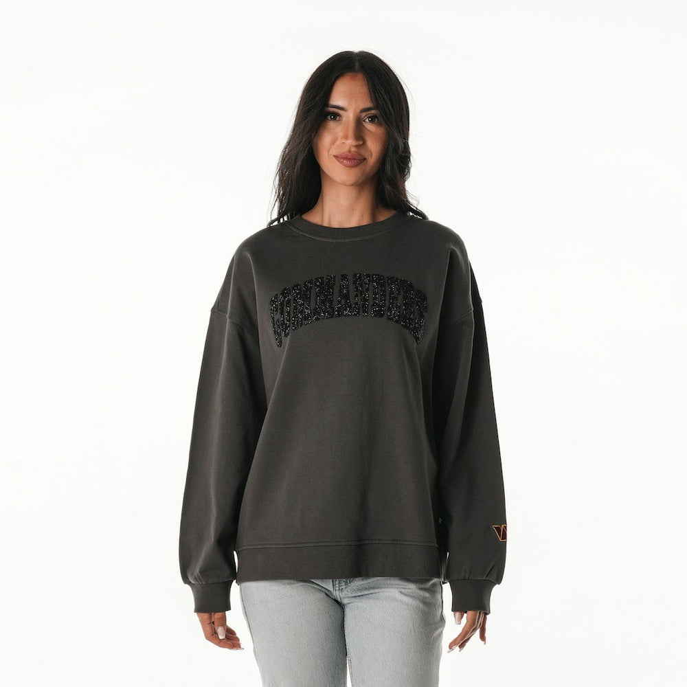 Washington Commanders The Wild Collective Women's Rock Crystal Oversized Crewneck Sweatshirt Charcoal | NFL