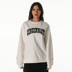 Cincinnati Bengals The Wild Collective Women's Rock Crystal Oversized Crewneck Sweatshirt White | NFL