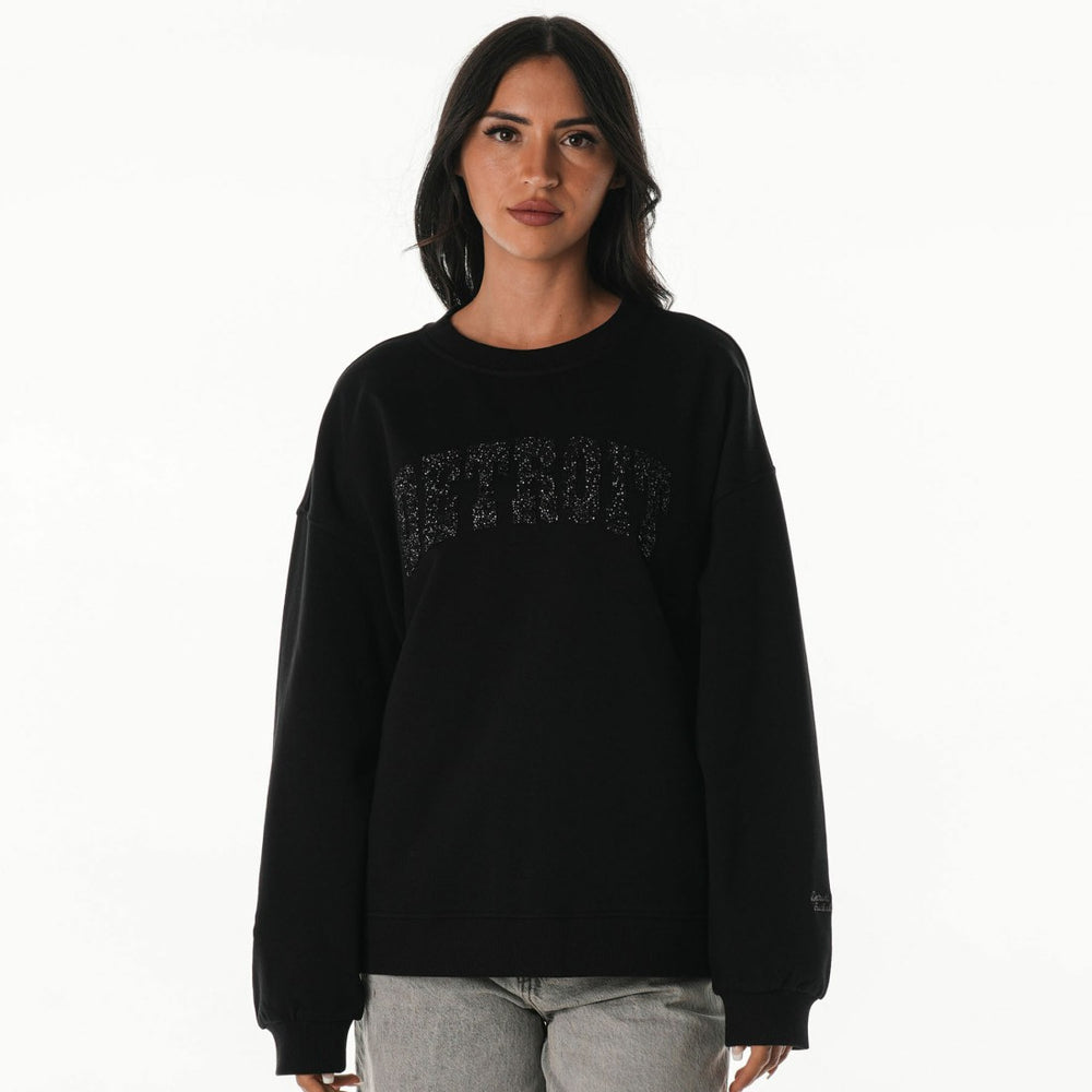 Detroit Lions The Wild Collective Women's Rock Crystal Oversized Crewneck Sweatshirt Black | NFL