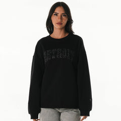 Detroit Lions The Wild Collective Women's Rock Crystal Oversized Crewneck Sweatshirt Black | NFL