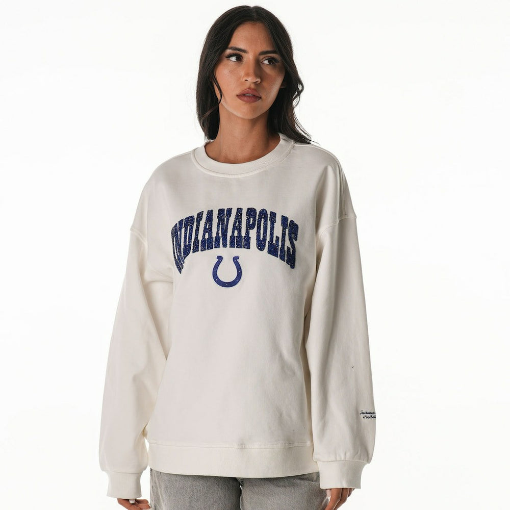 Indianapolis Colts The Wild Collective Women's Rock Crystal Oversized Crewneck Sweatshirt White | NFL