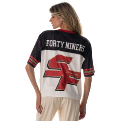 San Francisco 49ers The Wild Collective Women's Boxy Cropped Mesh T-Shirt White | NFL