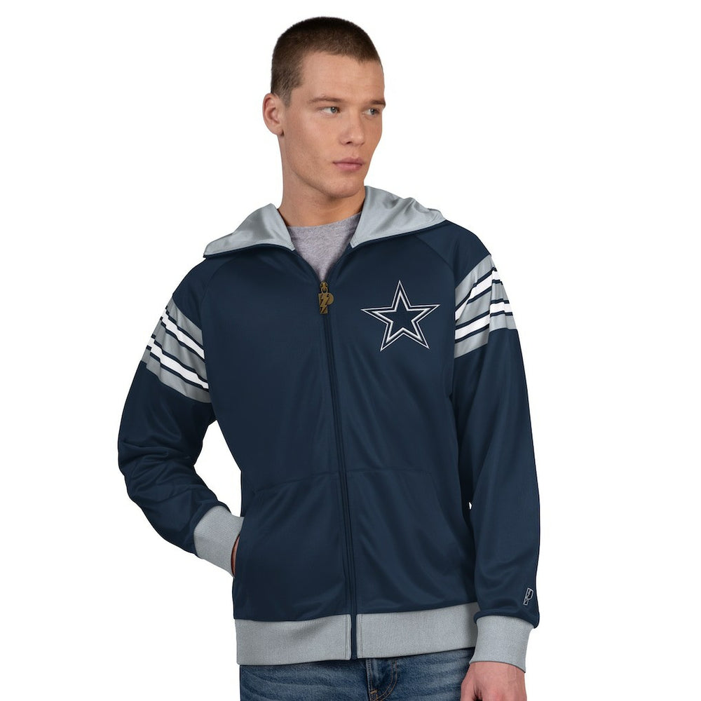 Dallas Cowboys Pro Player Helmet Full-Zip Hooded Track Jacket Navy/Gray | NFL
