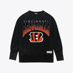 Cincinnati Bengals Women's Delineate Mineral Wash Crewneck Sweatshirt Black | Mitchell & Ness