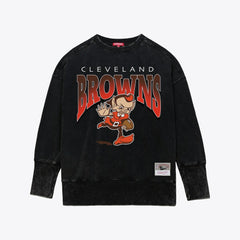 Cleveland Browns Women's Delineate Mineral Wash Crewneck Sweatshirt Black | Mitchell & Ness