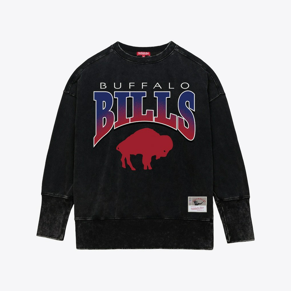Buffalo Bills Women's Delineate Mineral Wash Crewneck Sweatshirt Black | Mitchell & Ness