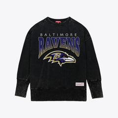 Baltimore Ravens Women's Delineate Mineral Wash Crewneck Sweatshirt Black | Mitchell & Ness