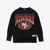 San Francisco 49ers Women's Delineate Mineral Wash Crewneck Sweatshirt Black | Mitchell & Ness