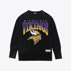Minnesota Vikings Women's Delineate Mineral Wash Crewneck Sweatshirt Black | Mitchell & Ness