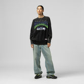 Seattle Seahawks Women's Delineate Mineral Wash Crewneck Sweatshirt Black | Mitchell & Ness