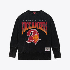 Tampa Bay Buccaneers Women's Delineate Mineral Wash Crewneck Sweatshirt Black | Mitchell & Ness