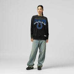 Indianapolis Colts Women's Delineate Mineral Wash Crewneck Sweatshirt Black | Mitchell & Ness