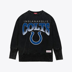 Indianapolis Colts Women's Delineate Mineral Wash Crewneck Sweatshirt Black | Mitchell & Ness