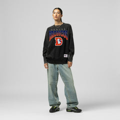 Denver Broncos Women's Delineate Mineral Wash Crewneck Sweatshirt Black | Mitchell & Ness