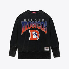 Denver Broncos Women's Delineate Mineral Wash Crewneck Sweatshirt Black | Mitchell & Ness