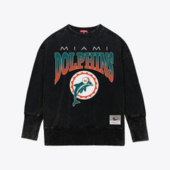 Miami Dolphins Women's Delineate Mineral Wash Crewneck Sweatshirt Black | Mitchell & Ness