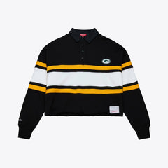 Green Bay Packers Women's Cropped Long Sleeve Rugby Polo Black | Mitchell & Ness