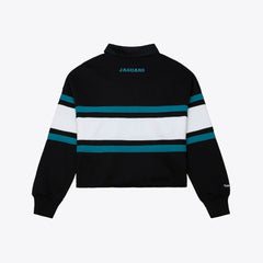 Jacksonville Jaguars Women's Throwback Cropped Long Sleeve Rugby Polo Black | Mitchell & Ness
