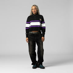 Minnesota Vikings Women's Cropped Long Sleeve Rugby Polo Black | Mitchell & Ness