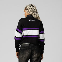 Minnesota Vikings Women's Cropped Long Sleeve Rugby Polo Black | Mitchell & Ness