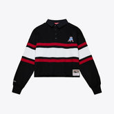 New England Patriots Women's Throwback Cropped Long Sleeve Rugby Polo Black | Mitchell & Ness