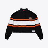 Cincinnati Bengals Women's Cropped Long Sleeve Rugby Polo Black | Mitchell & Ness
