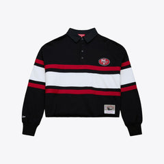 San Francisco 49ers Women's Cropped Long Sleeve Rugby Polo Black | Mitchell & Ness