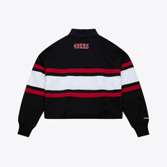 San Francisco 49ers Women's Cropped Long Sleeve Rugby Polo Black | Mitchell & Ness