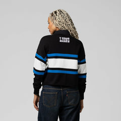 Detroit Lions Women's Cropped Long Sleeve Rugby Polo Black | Mitchell & Ness