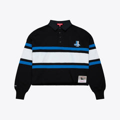 Detroit Lions Women's Cropped Long Sleeve Rugby Polo Black | Mitchell & Ness