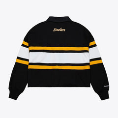 Pittsburgh Steelers Women's Cropped Long Sleeve Rugby Polo Black | Mitchell & Ness