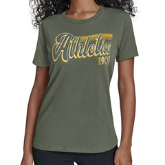 Athletics Starter Women's Groovy Script Team Fitted T-Shirt - MLB