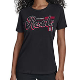 Cincinnati Reds Starter Women's Groovy Script Team Fitted T-Shirt - MLB