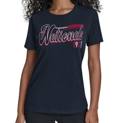 Washington Nationals Starter Women's Groovy Script Team Fitted T-Shirt - MLB